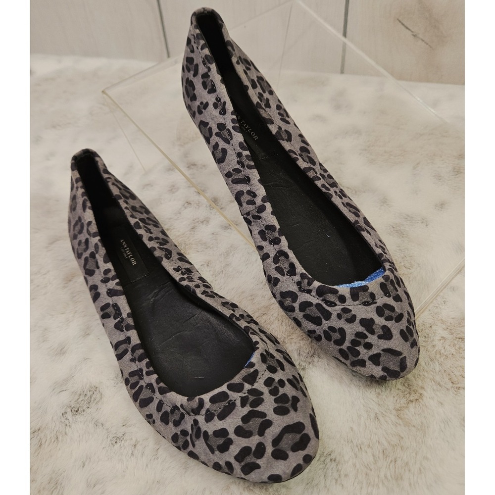 Ann Taylor Women's Gray Cheetah Leather Ballet Flats 7M Slip-on Career Mob Wife - Picture 1 of 10